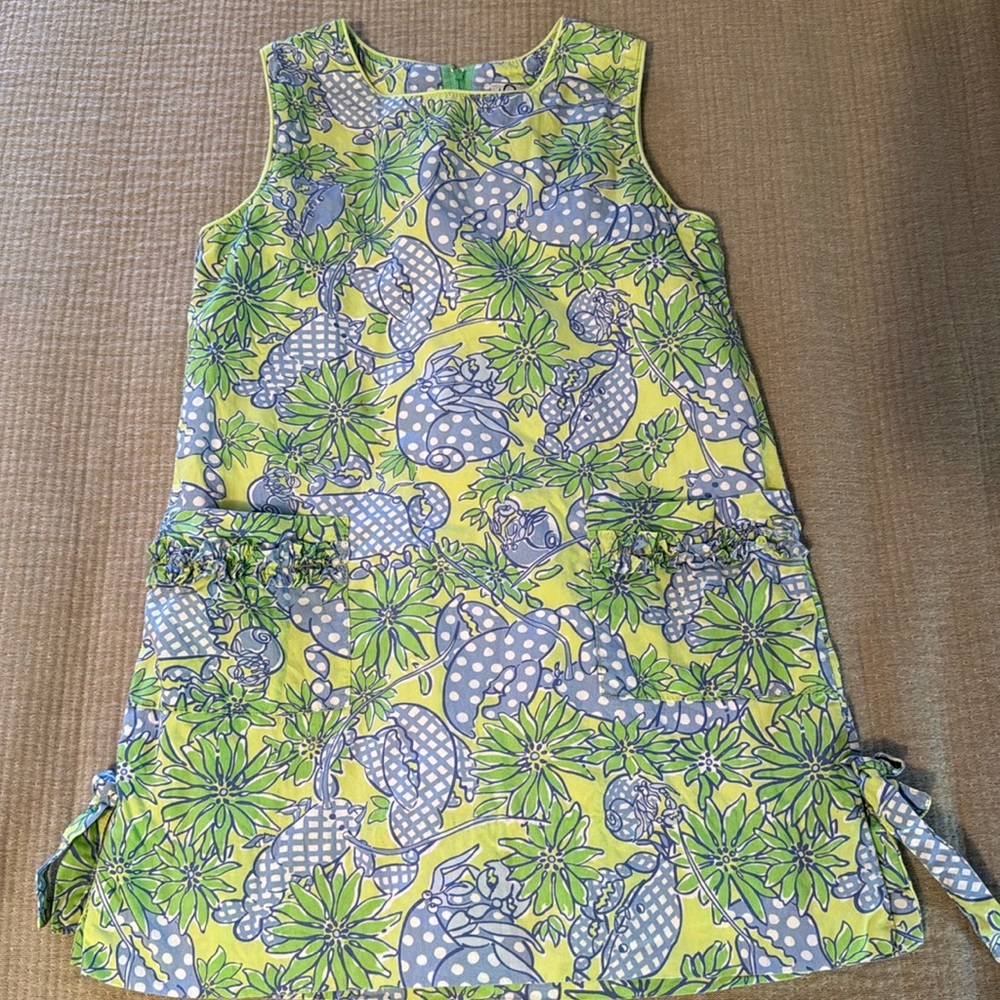 Lilly Pulitzer Seafood Crab Salad shift dress green blue crab lobster polka dot